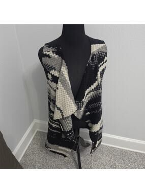 Guest Editor Wool Blend Southwestern Open Front Vest Women’s L Black Gray Boho